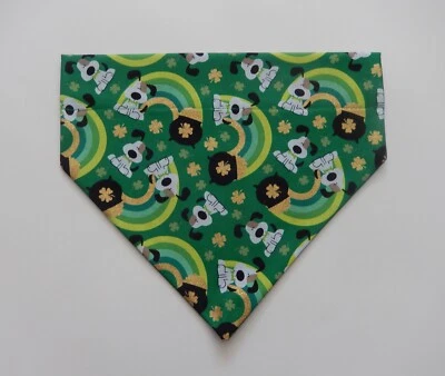 ST. PATRICK'S DAY "WOOF" DOG WITH RAINBOWS ON GREEN DOG SCARF/BANDANA--S, M, L - Image 1 of 3