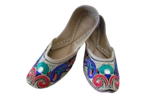 Women Wedding Shoes Indian Leather Handmade Jutties Mojaries Flip-Flop US 6.5 - Picture 1 of 8