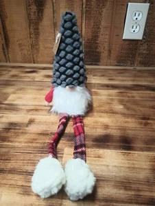 Mudpie Blue Pinecone Hat Christmas Gnome Plaid Pants Shelf Sitter Decor - Picture 1 of 6