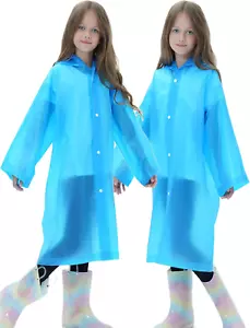 2 Pack Kids Raincoats for Girls Boys Reusable Rain Ponchos with Hood and Sleeve - Picture 1 of 12