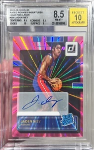 2022-23 Donruss Jaden Ivey Rated Rookie Pink Laser Holo Auto BGS 8.5 / 10 RC - Foto 1 di 1