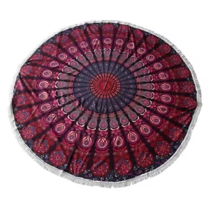 Round Size Pigment Printed Purple & Pink Peacock Mandala Tapestry Wall Hanging - Picture 1 of 1