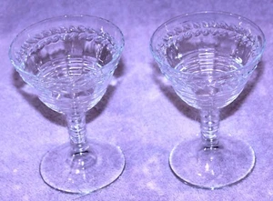 2 Vintage Etched Laurel Wreath with 5 Bubble Stems Crystal Wine/Dessert Glasses - Picture 1 of 9