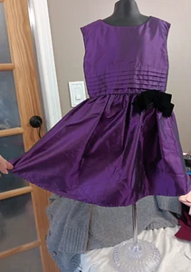AMERICAN GIRL Purple Pleated Party Dress Holiday Velvet Bow Green Lined Sz 7 - Picture 1 of 7