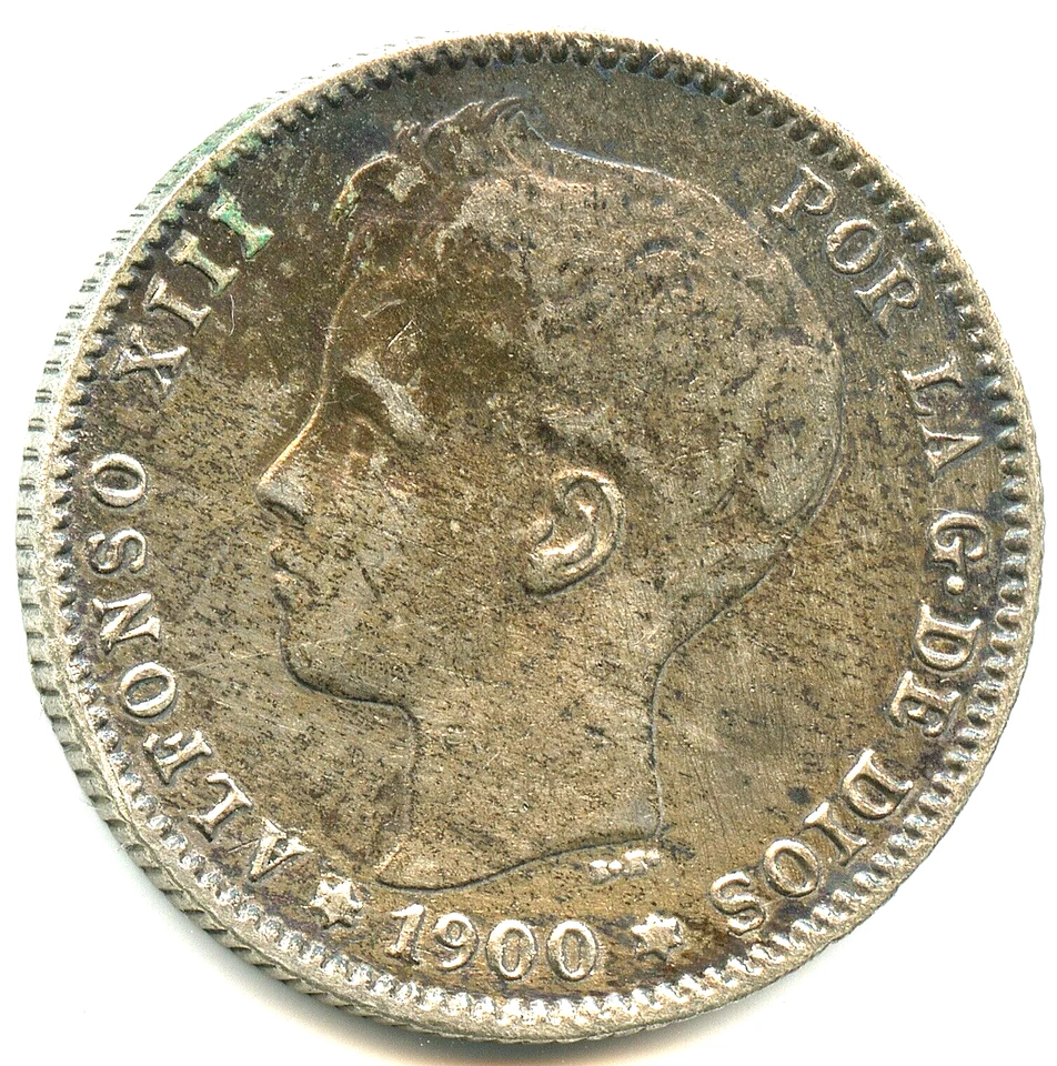 Spagna 1 peseta argento Alfonso XIII 1900 qualità n. 4529 - Immagine 1 di 2