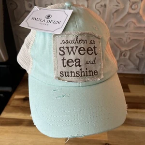 Gorra de béisbol Southern As Sweet Tea And Sunshine de malla envejecida para camionero Paula Deen - Imagen 1 de 5