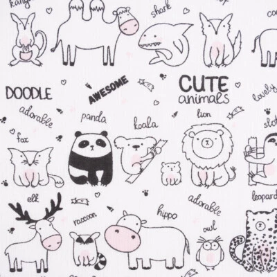 Baumwollstoff Animals Tiere weiß schwarz rosa 1,40m Breite - Bild 1 von 4