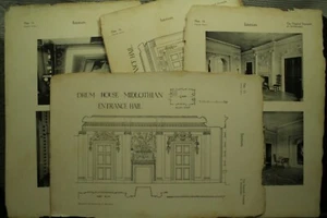 antique vintage old Architectural prints Drum House Midlothian fireplace - Picture 1 of 4