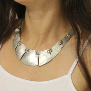 Gypsy Bohemian Kette Mittelalter Metall Schmuck Statement Antik Silber Look - Picture 1 of 12