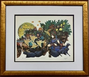 Amram Ebgi "David y el Shephard" ENMARCADO Arte Firmado Bíblico Antiguo Testamento NUEVO - Imagen 1 de 4