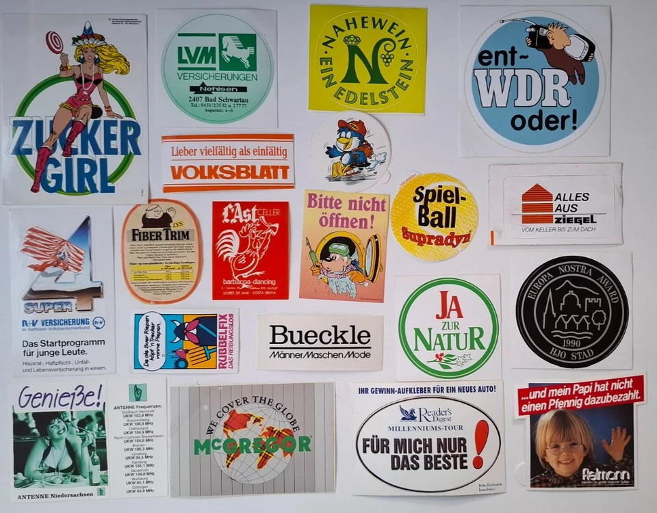 Aufkleber-Sammlung Werbeaufkleber Konvolut 80er/90er Sticker, 20 Stück - Bild 1 von 1