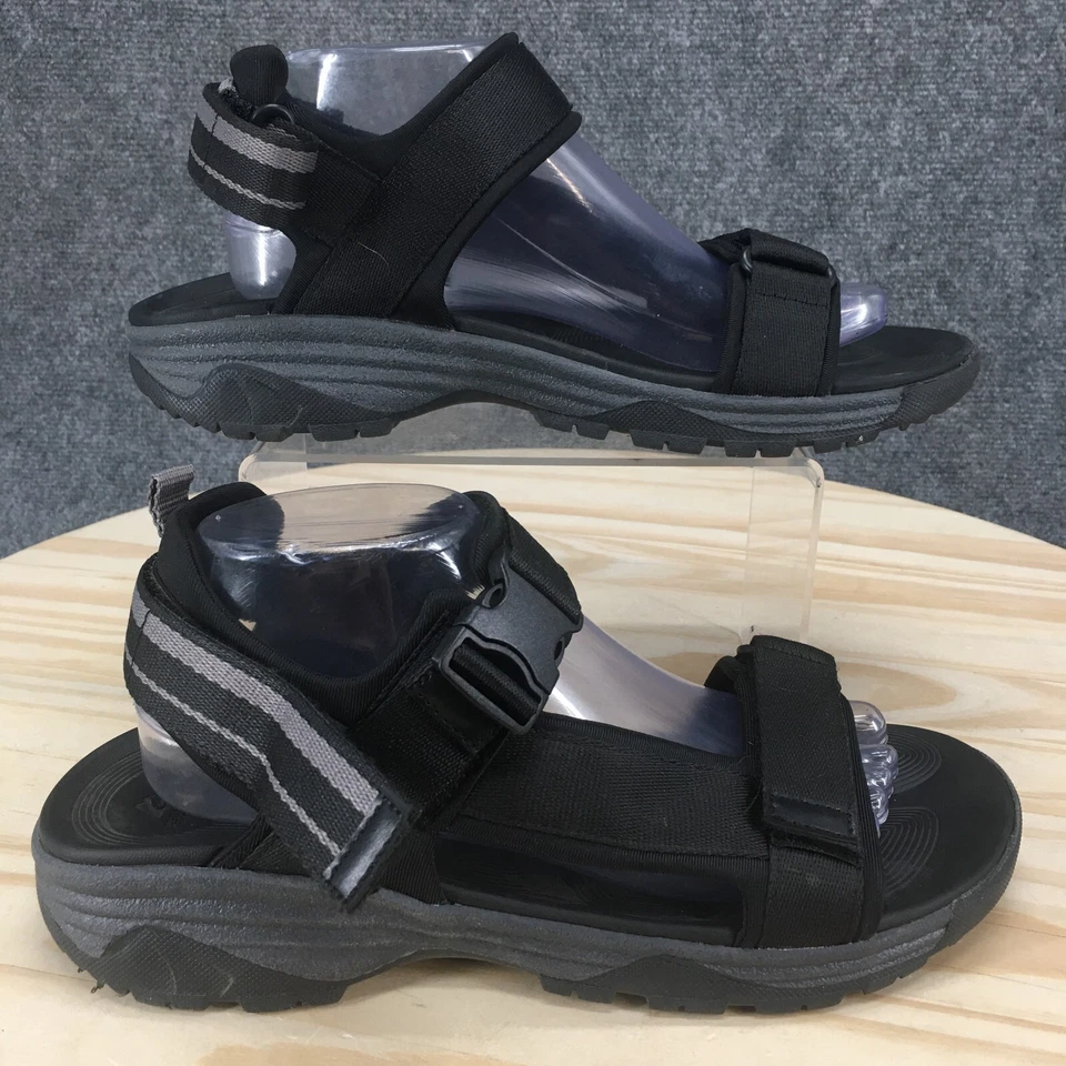 Sandálias femininas Ozark Trail 9 tiras pretas biqueira aberta gancho e laço com fivela casual - Imagem 1 de 4