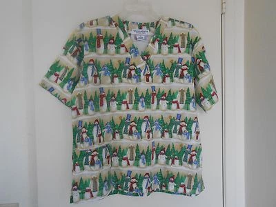 Woman's Natural Uniforms  2 Pocket VNeck Christmas Print Scrub - Size XS - Image 1 of 3