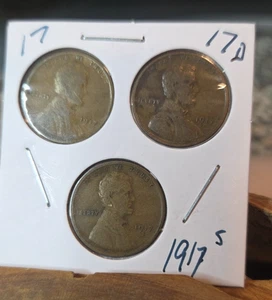 Paar 1917 Lincoln Cents -1917-1917-D & 1917-S - VG/F (3) Münzlot - Bild 1 von 7