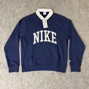 NWT Nike Club Long Sleeve Polo Shirt Men’s Medium Rugby Fleece Navy Blue - Picture 1 of 10