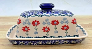 Polish Pottery Covered Butter Dish Handcrafted Hand Paint Stoneware Boleslawiec - Picture 1 of 19