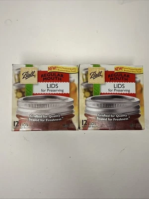 2 Cajas (24 en Total) Nuevas Bolas Masón Envase Tarro Tapas BOCA REGULAR Seguro Apretado EE. UU. Foto 1 de 4