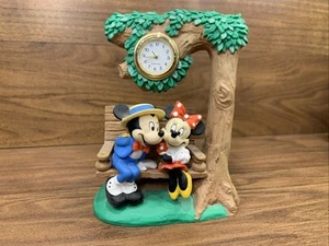 Disney Mickey Minnie Mouse on Bench Figurine Desk Clock, 3 1/2" x 4 1/2" Working - Picture 1 of 7