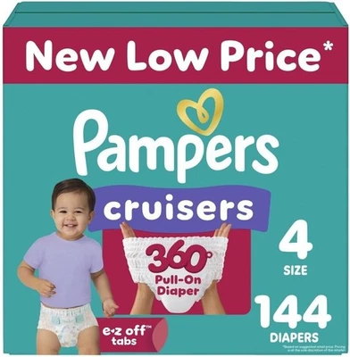 Pañales Pampers - Cruisers 360 - Talla 4, 144 unidades, a prueba de bebés hasta 100%  Foto 1 de 4