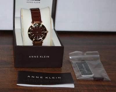 Anne Kline Watch, Brown Ceramic Links, Rose Gold-Tone Metal, Diamond Chips - Image 1 of 3