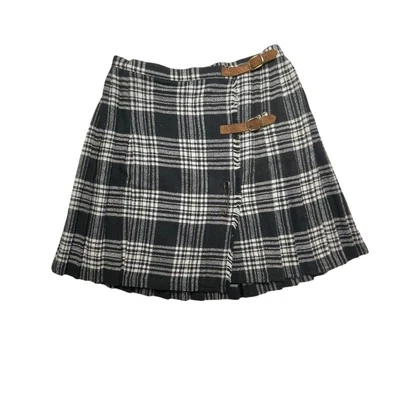 Cambridge Dry Goods Vintage Black White Wool Blend Pleated Plaid Kilt Skirt 14 - Image 1 of 4