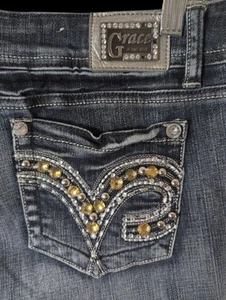 Grace In LA jeans Junior's 13 Embellished Gold/Clear Rhinestones Bling Cowgirl  - Picture 1 of 13