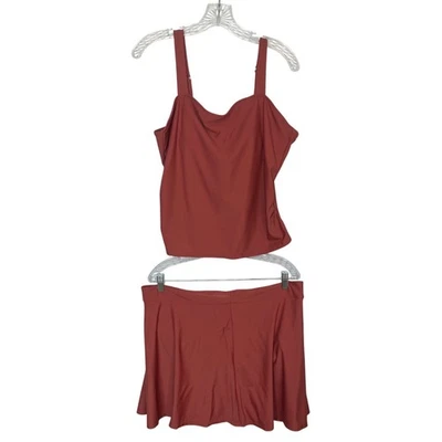 Conjunto de traje de baño de dos piezas acolchado top falda acampanada para mujer 3XL rojo óxido nuevo sin etiquetas Foto 1 de 4