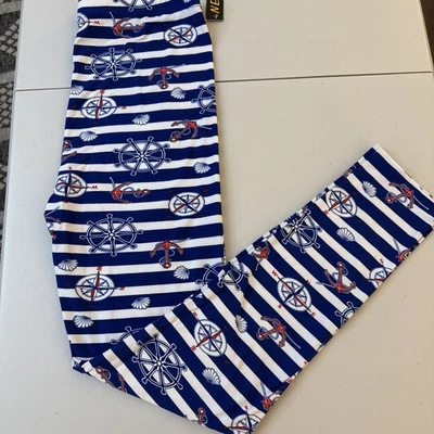 Nueva Mezcla Poliéster Spandex Leggings Talla XLT Azul/Blanco Rayas Velero Diseños Foto 1 de 4