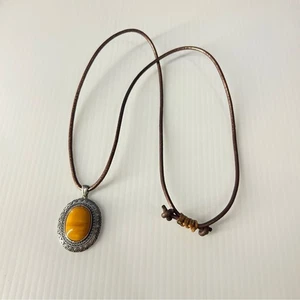 Zertifizierter Naturbernstein einbettet 925 Silber Anhänger mit Lederschnur verstellbar - Bild 1 von 6