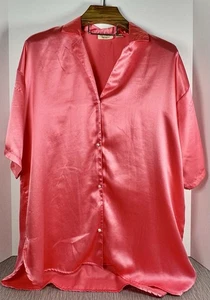 Victoria’s Secret De Colección Años 80 Etiqueta Dorada ROSA Alto Brillo Satinado Dormir Top Botón Perla - Imagen 1 de 8
