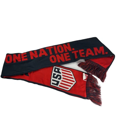 USA Soccer Scarf "One Nation One Team" Fringe Red White Blue Winter 60"Long 6" W - Image 1 of 4
