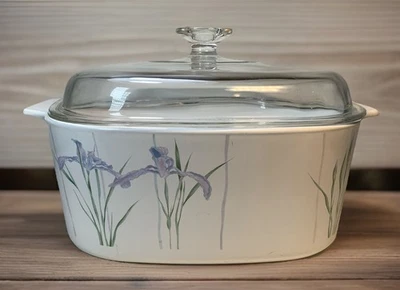Vtg Corning Ware Shadow Iris 5 liter A-5-B covered casserole W/ Pyrex A-12-C Lid - Image 1 of 3