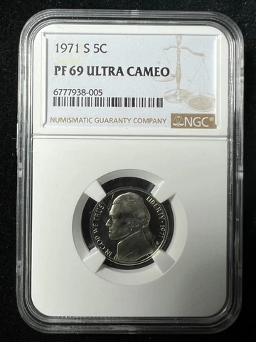 1971 S JEFFERSON NICKEL 5C PF69 ULTRA CAMEO NGC; PR69 DCAM; NONE FINER SKU 3288 Cover