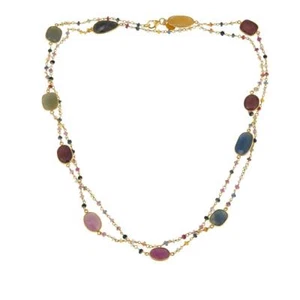 Meher's Schmuck Goldton Multi Saphir Edelstein Schicht Halskette 44 Zoll S Silber - Bild 1 von 4
