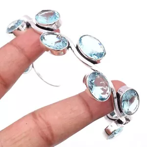 Aquamarine Gemstone 925 Sterling Silver Handmade Ethnic Jewelry Bracelet Cuff - Picture 1 of 7
