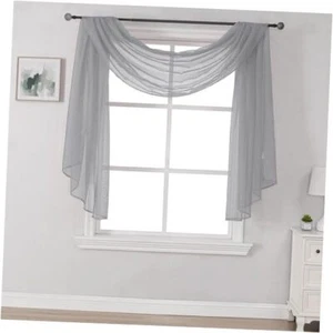 144 Inches Long Window Scarf Valances for Party - Luxury Soft Gray Semi Sheer - Picture 1 of 8