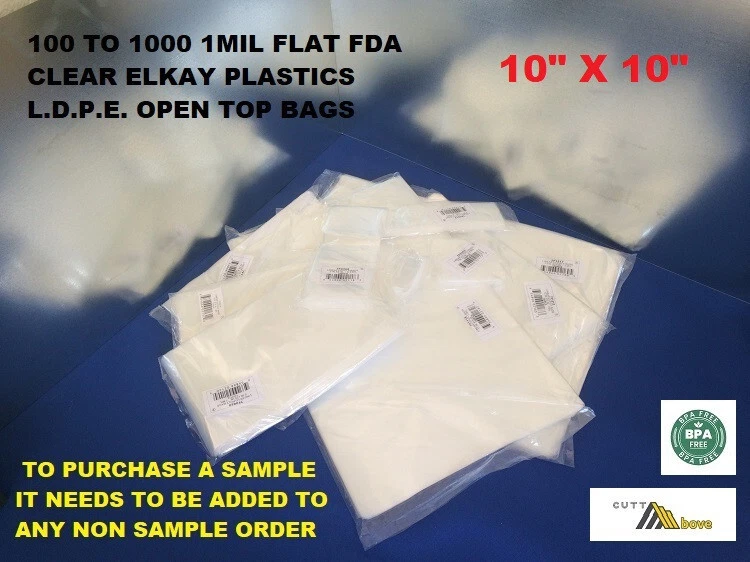 10 X 10 Plastic Packaging Lay Flat FDA Clear Open Top End Poly Bags 1 MIL 1MIL - Image 1 of 1