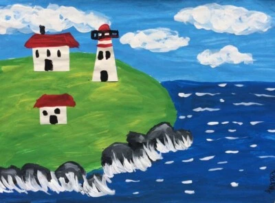 Inspired Lighthouse Maud Lewis Early 1900 Art Print – Canadian Folk Art Scene - Image 1 of 2