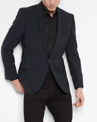 CHAQUETA ESMOQUIN NUEVA EXPRESS $348 AZUL MARINO METALIZADA A CUADROS MEZCLA LANA TALLA 46R Foto 1 de 3