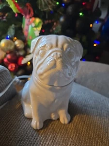 Scentsy Wachswärmer Mops Hund 8" weiß Keramik Crackle Glasur, H - Bild 1 von 6