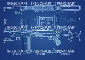WWII MP 40 mitrailleuse affiche brevet imprimé allemand wehrmacht guerre wall art cadeau