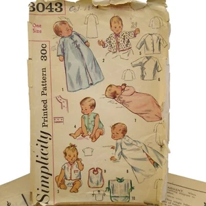 Vintage Sewing PATTERN Simplicity 3043, 1949 Infants Layette, One Size plus - Picture 1 of 2