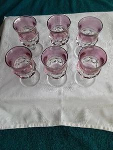 Tiffin Glas Könige Krone Franziskaner Set 6 Cordials Daumenabdruck Cranberry geblitzt - Bild 1 von 6