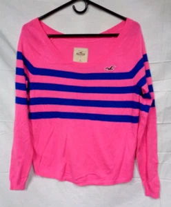 Women's HOLLISTER Long Sleeve RN75654 Pullover PINK STRIPED Sweater ~ S - Picture 1 of 6