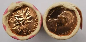 Penny canadese 1979 CIBC Bank Machine rotolo carta bianca rosso (50 ct) x 2 lotto 23 - Foto 1 di 3