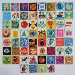 60 COLOURFUL SINGLE MEMORY GAME CARDS | DIY | Vintage Retro Illustrations 1960s - Picture 1 of 7