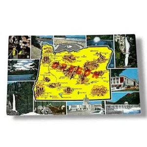 Postcard Oregon Multiview Map Linen Card C697 - Picture 1 of 2