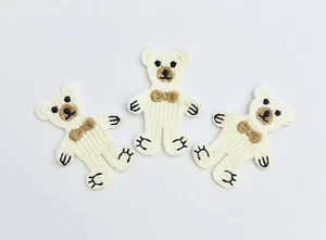 Set of 3 Standing Teddy, Sew On, Full Embroidered Patch, Appliqués, Cream/Brown - Picture 1 of 3
