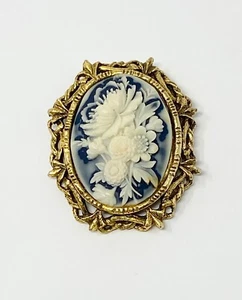 Vintage Victorian Pin Brooch Patina Goldtone Cameo Floral 2" X 2.25" - Picture 1 of 3