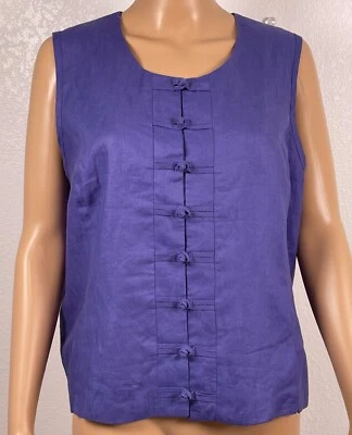 Chaleco Valerie Stevens 100 % lino púrpura talla 14 sin mangas chaleco abotonable para mujer Foto 1 de 4